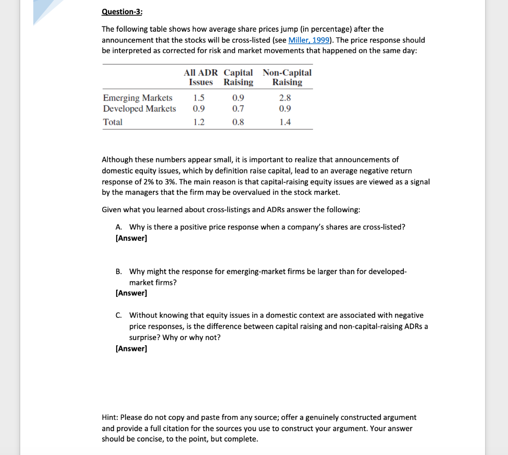  Question-3: The following table shows how average share prices jump (in