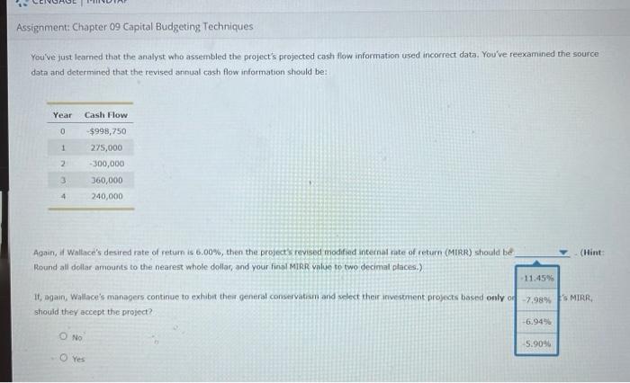 2 thank you Assignment: Chapter 09 Capital Budgeting Techniques Year 0 1