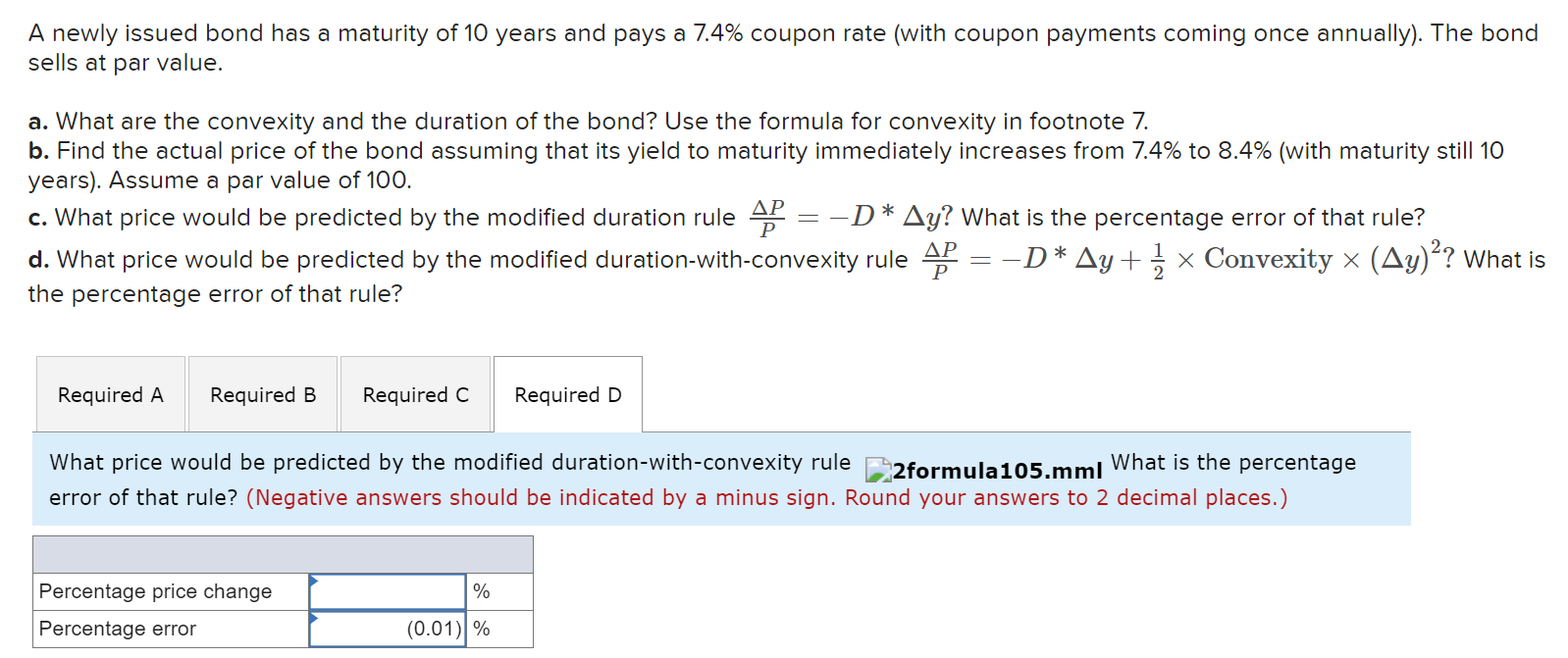 of 10 years and pays a 7.4% coupon rate (with coupon payments