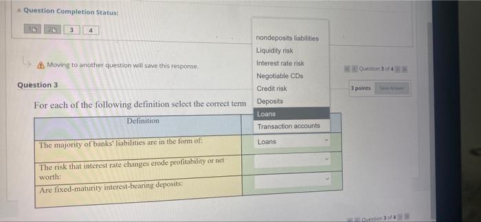 fast please Question Completion Status: 3 A Moving to another question will