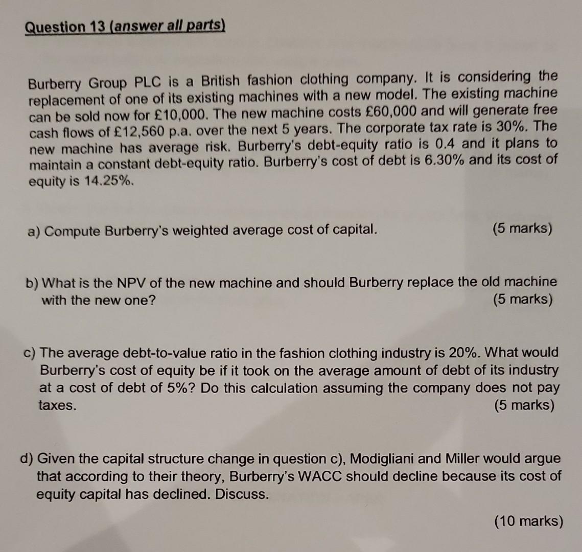 Excel. e) How could the capital structure change in question c) be