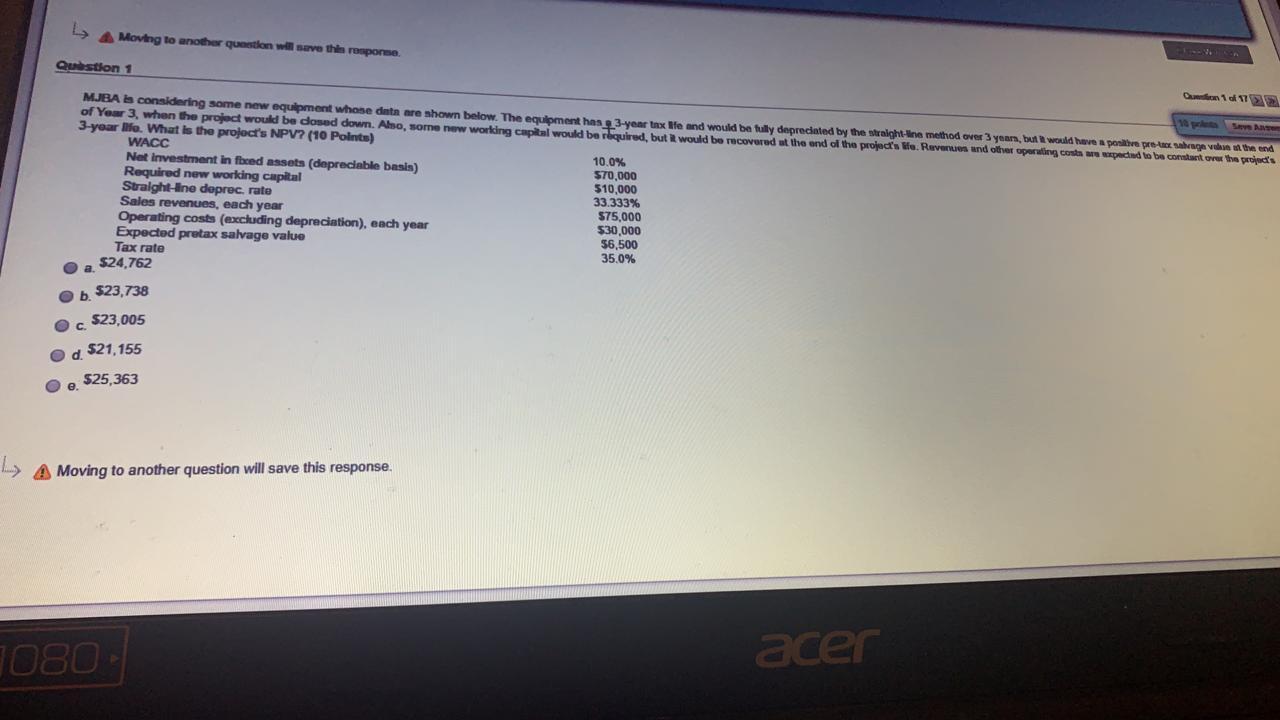 MMJBA is considering some new equipment whose data are shown below. The