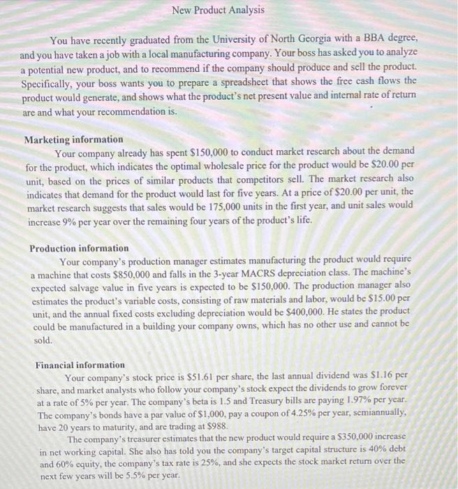 please show steps on how to do on excel New Product Analysis
