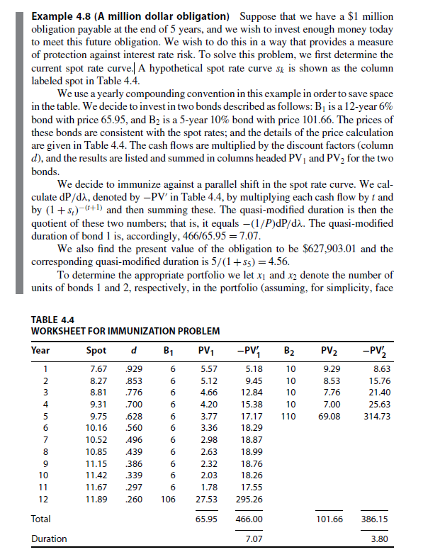 (Stream immunization e) A company faces a stream of obligations over the