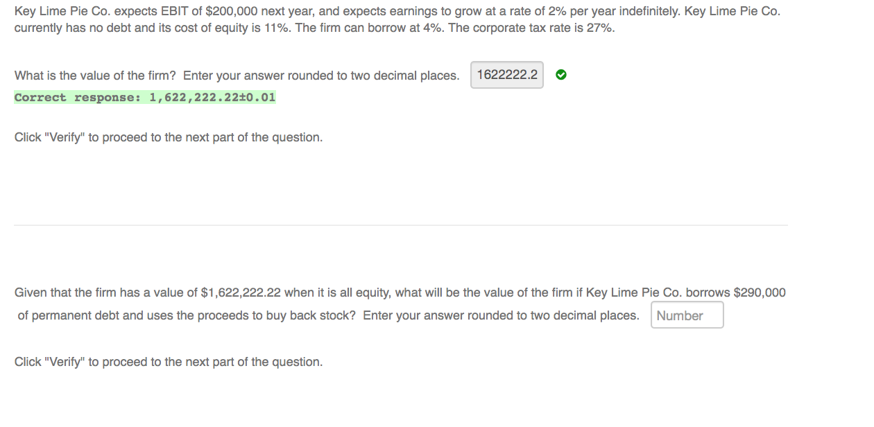answer second part of question Key Lime Pie Co. expects EBIT of