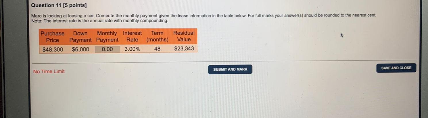 is looking at leasing a car. Compute the term of the lease