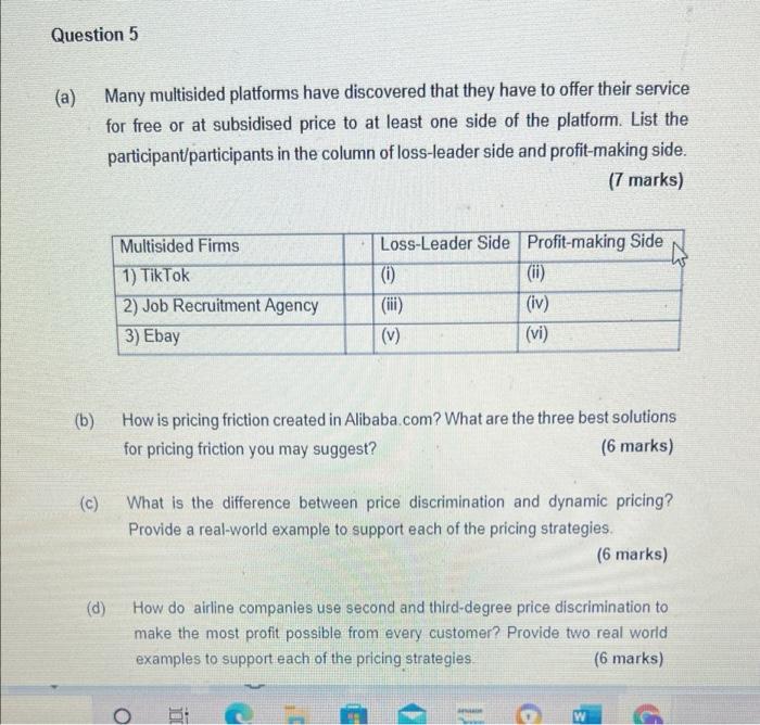  Question 5 (a) Many multisided platforms have discovered that they have