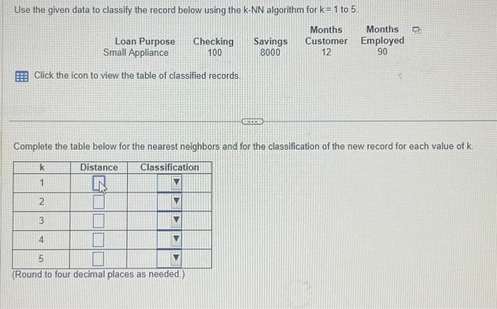  Use the given data to classify the record below using the