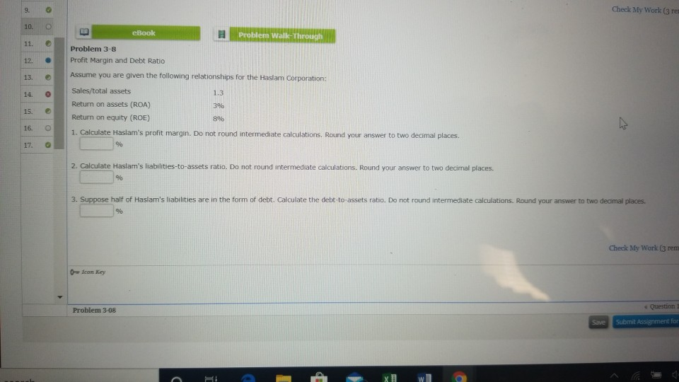  Check My Work (3 res oo eBook Problem Walle-Through Problem 3-8