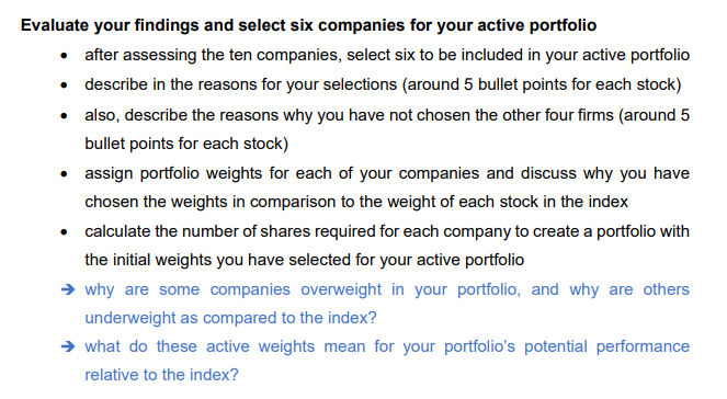 construct two $1,000,000 equity investment portfolios: 1. A passive portfolio replicating the