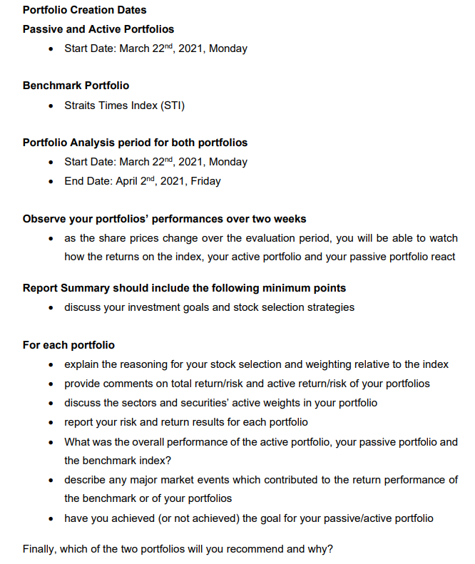 return of the index 2. An active portfolio to achieve your investment