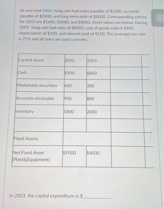  please help asap with complete answer At year-end 2002, Yung.com had