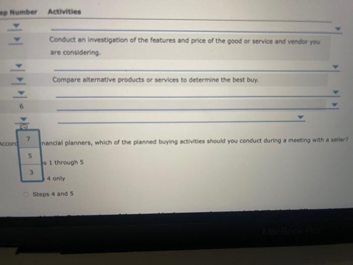 the planned buying process in a logical sequence. Organize the table that