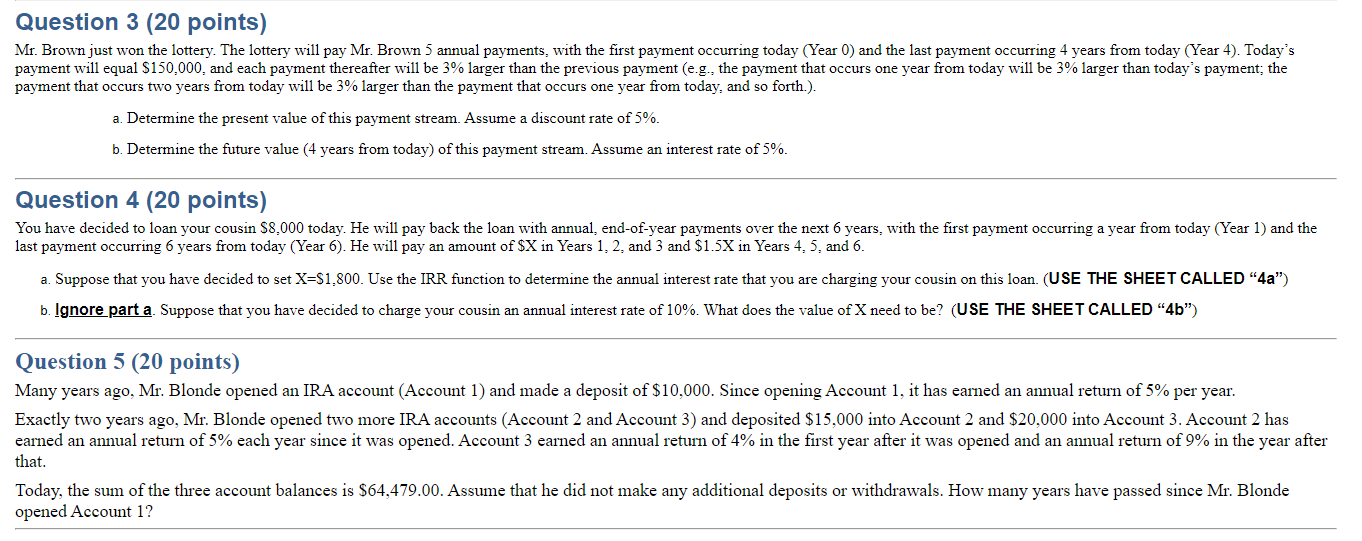 Please show work / or show how on excel. Thanks! Question