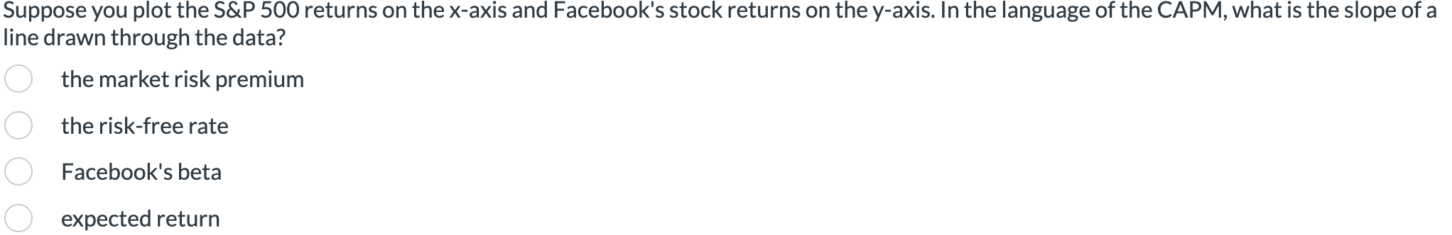  Suppose you plot the S\&P 500 returns on the x-axis and