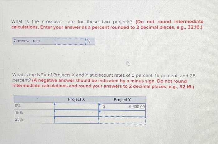IRR for each project. (Do not round intermediate calculations. Enter your answers