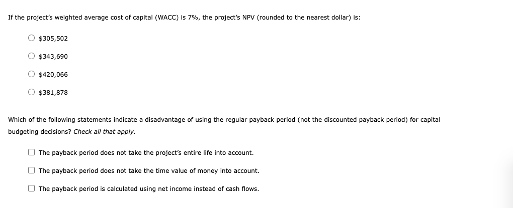 (PB) indicates the number of years required for a project to recover
