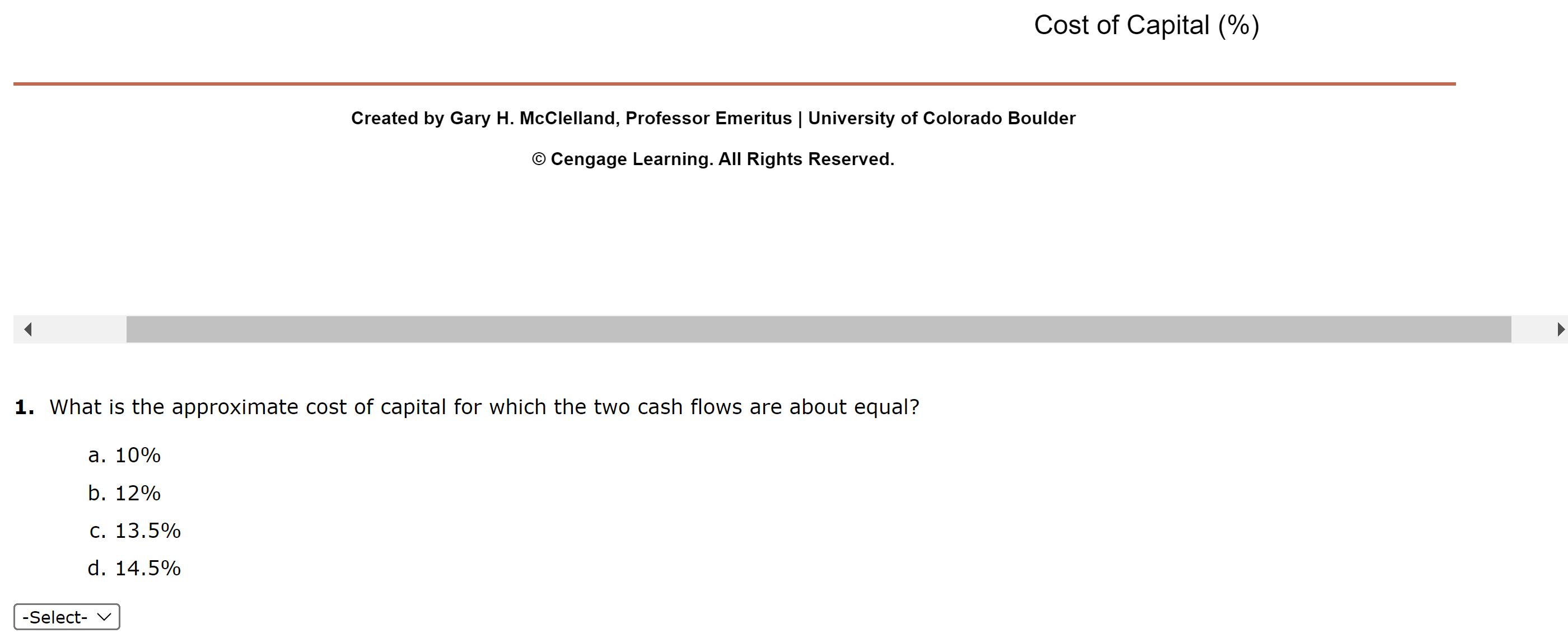 present values of two alternative investments. The blue curve (labeled "L") depicts