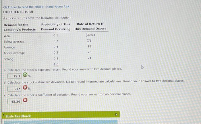  Click here to read the eBook: Stand-Alone Risk EXPECTED RETURN A