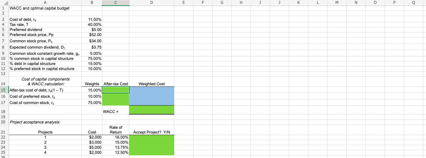 N 0 P Q WACC and optimal capital budget 2 3 Cost