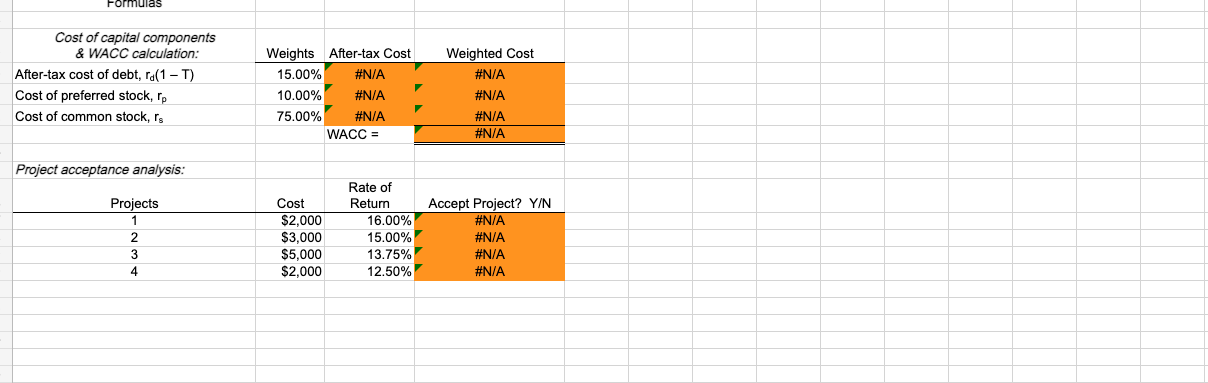 of debt, rd 4 Tax rate, T 5 Preferred dividend 6 Preferred