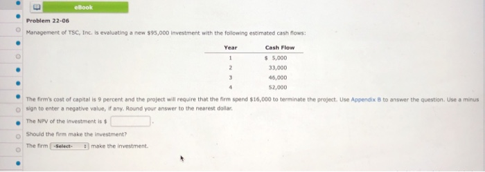 will like for correct answer! Problem 22-06 Management of TSC, Inc. is