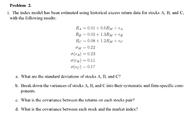  Problem 2. i. The index model has been estimated using historical