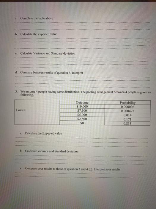 assume also that losses are uncorrelated Outcome Probability Loss 10,000 dollars 0.05