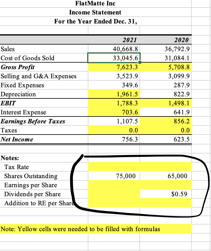 I need excel work. Flat Matte Inc Income Statement For the Year