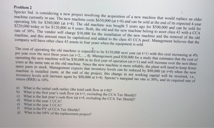  Problem 2 Specter Ind. is considering a new project involving the