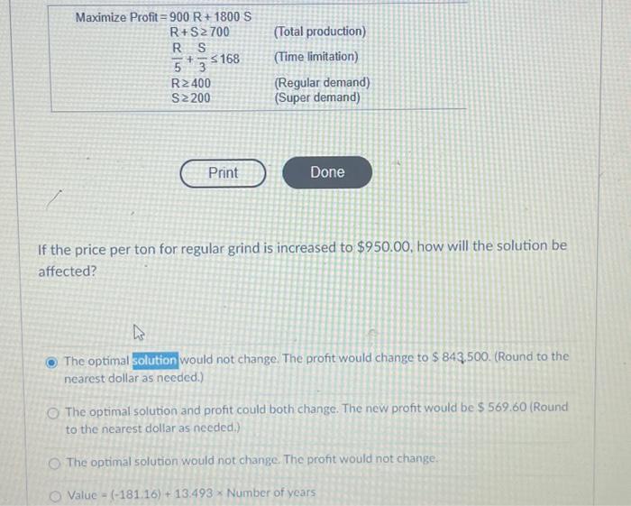  If the price per ton for regular grind is increased to