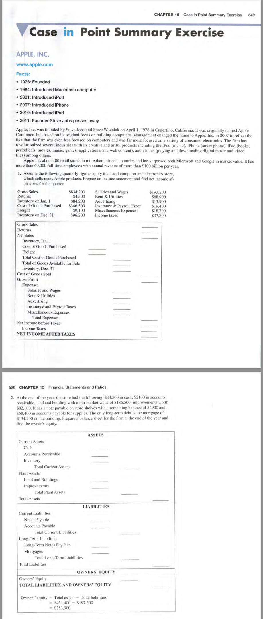  Case in Point Summary Exercise APPLE, INC. www.apple.com Facts: - 1976:
