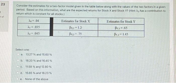  Consider the estimates for a two-factor model given in the table