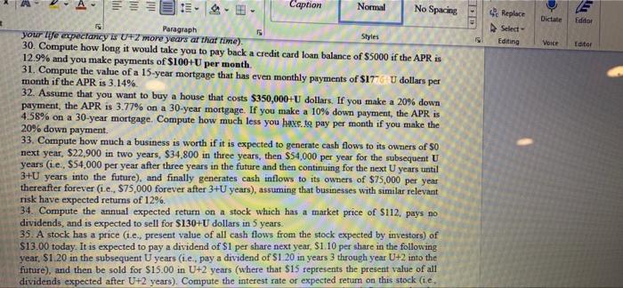 31,32 U=5 A Caption Normal No Spacing Dictate Editor Replace Select- Editing