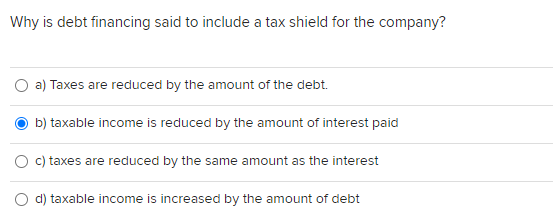  Why is debt financing said to include a tax shield for