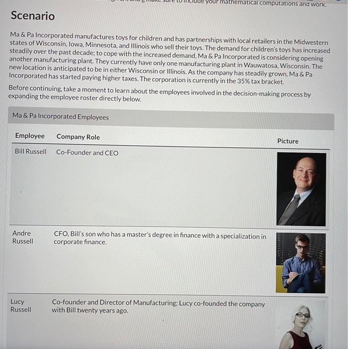  your mathematical computations and work. Scenario Ma & Pa Incorporated manufactures