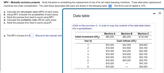  NPV - Mutually exclusive projects Hook Industries is considering the replacement