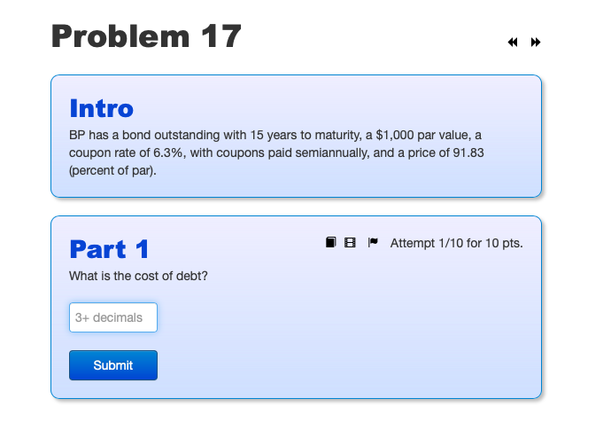  Problem 17 Intro BP has a bond outstanding with 15 years