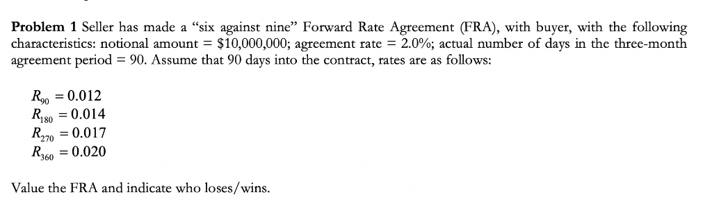  Problem 1 Seller has made a "six against nine" Forward Rate