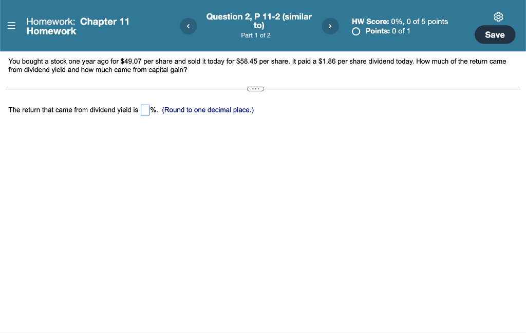  = Homework: Chapter 11 Homework Question 2, P 11-2 (similar to)