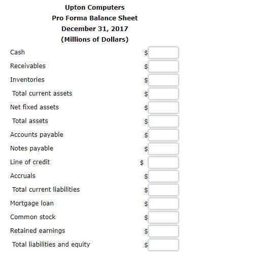 Problem 12-07 Forecasted Statements and Ratios Upton Computers makes bulk purchases of