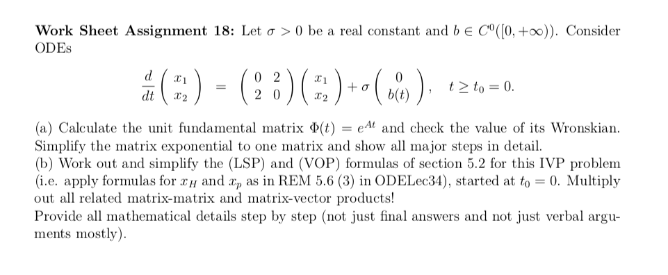 Work Sheet Assignment 18: Let o > 0 be a real
