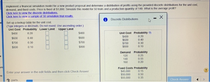 and detemine a distribution of peofits using the provided dscrete dtrituions for