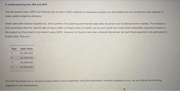  6. Understanding the TRR and NPV The net present value (NPV)