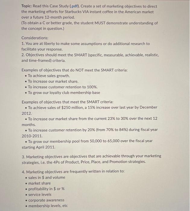 Marketing Topic: Read this Case Study (.pdf). Create a set of marketing