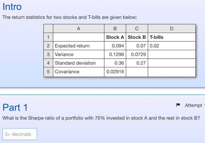 please answer using excel if possible The return statistics for two stocks