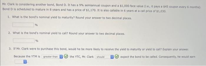 last 3 parts. Thank you very much Excel Activity: Bond Valuation Clifford