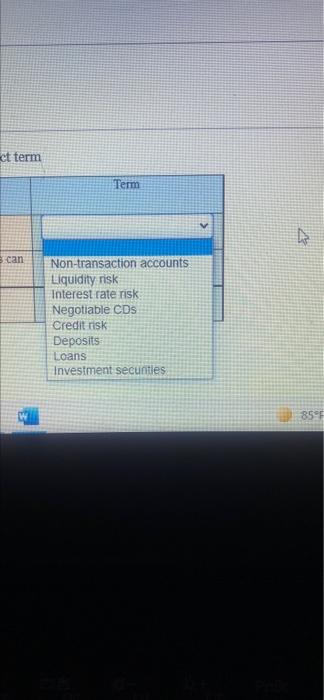 points For each of the following definition select the correct term Definition