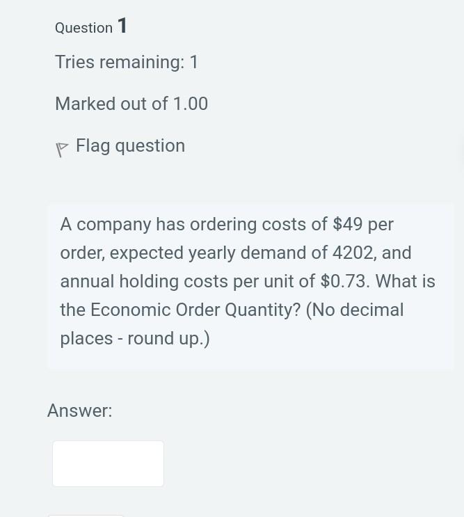  i need final value thats it Question 1 Tries remaining: 1