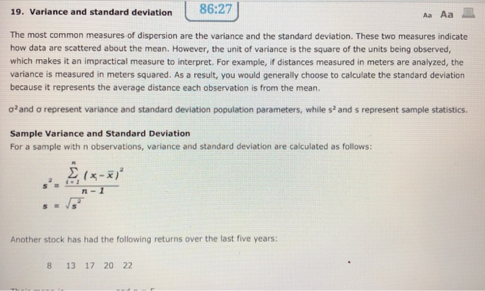  86:27 Aa Aa B 19. Variance and standard deviation The most